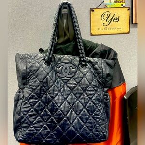 Chanel Blue Lambskin Hidden Chain Tote Bag 👜😊